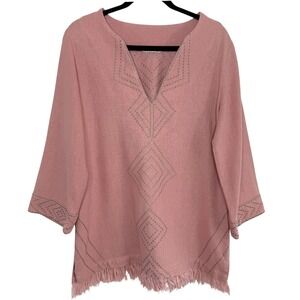 Soft Surroundings Silk Ramie Embroidered Tunic Top Large‎ Blush Boho Lagenlook